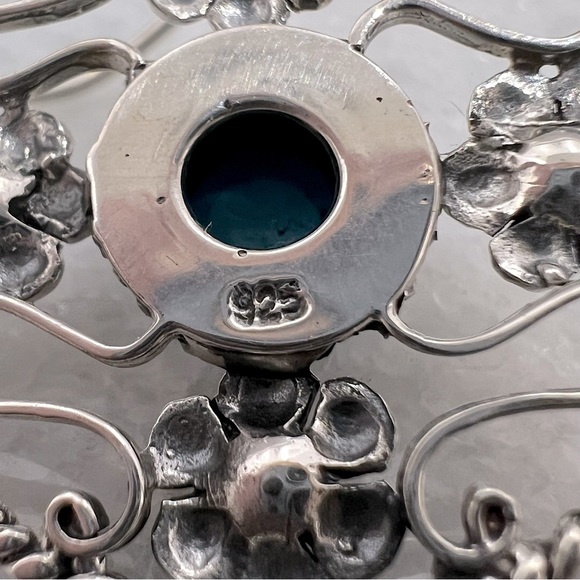 Arizona Sleeping Beauty Turquoise Sterling Silver Floral Dangle Earrings - Picture 8 of 10